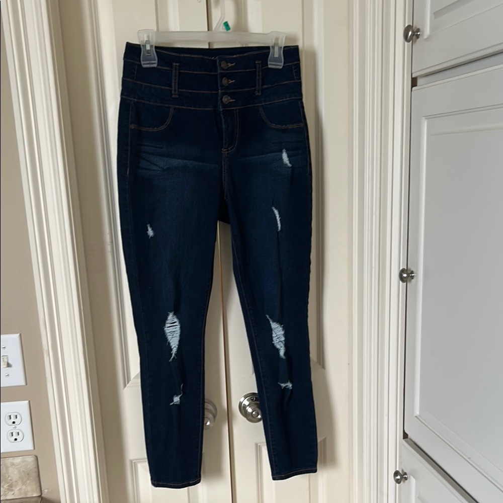 Women's Distressed Dark Blue Jeans
